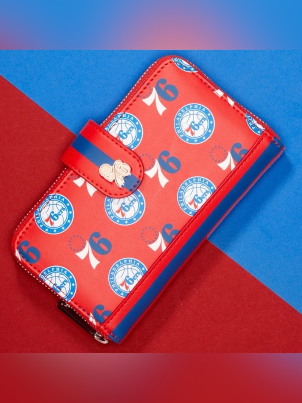 NWT Loungefly NBA Philadelphia 76ers Logo Zip Around Wallet Basketball Red Blue